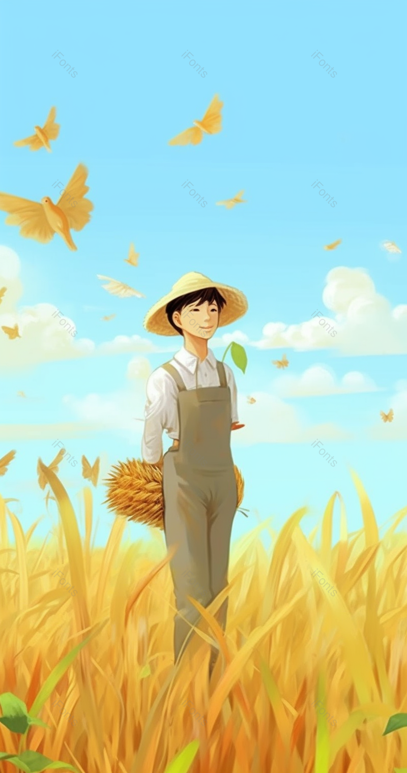 芒种稻田收获飞鸟蓝天白云竖版插画,插画/手绘图,插画/手绘图库,插画/手绘图下载,插画/手绘